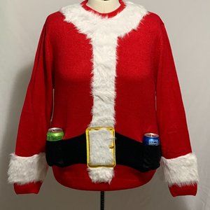 Ugly Christmas Sweater Santa Suit 6 Pack Beer Drink Holster Holder Men Women L